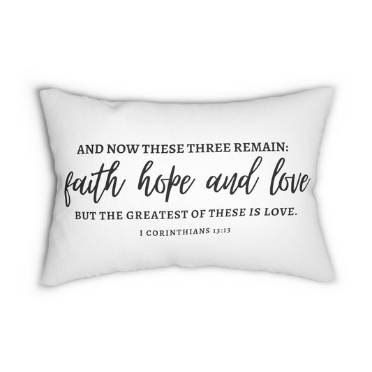 Faith, Hope & Love Bible Verse Pillow | Lumbar Pillow, Accent Pillow, Throw Pillow