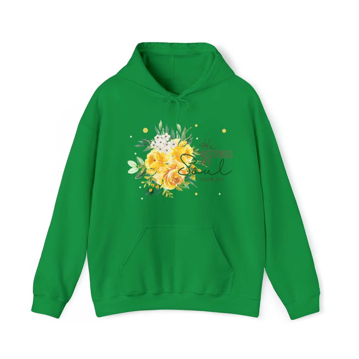 He Restores My Soul - Women's Floral Christian Hoodie With Bible Verse Psalm 23:3