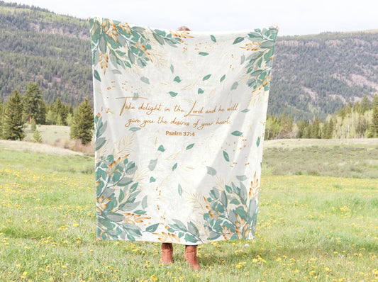 Bible Verse Blanket Take Delight In The Lord - Psalm 37:4 | Christian Blanket - Throw Blanket