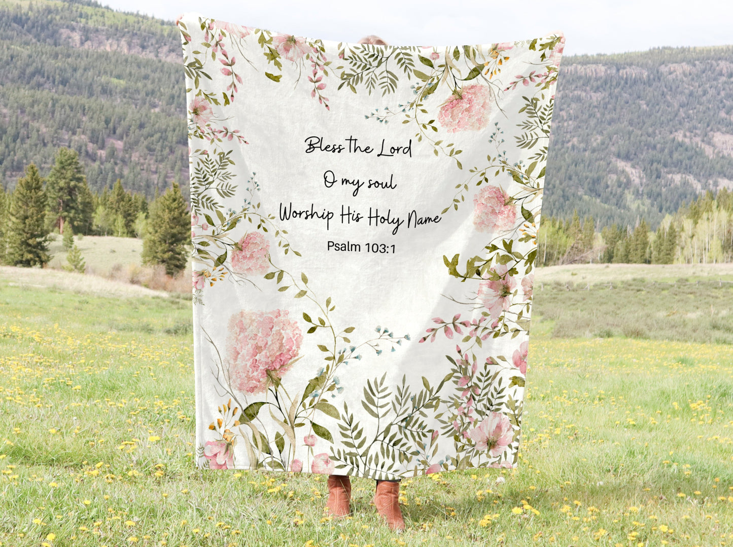 Bless The Lord, O My Soul - Psalm 103 Bible Verse Blanket | Flower Blanket - Throw Blanket