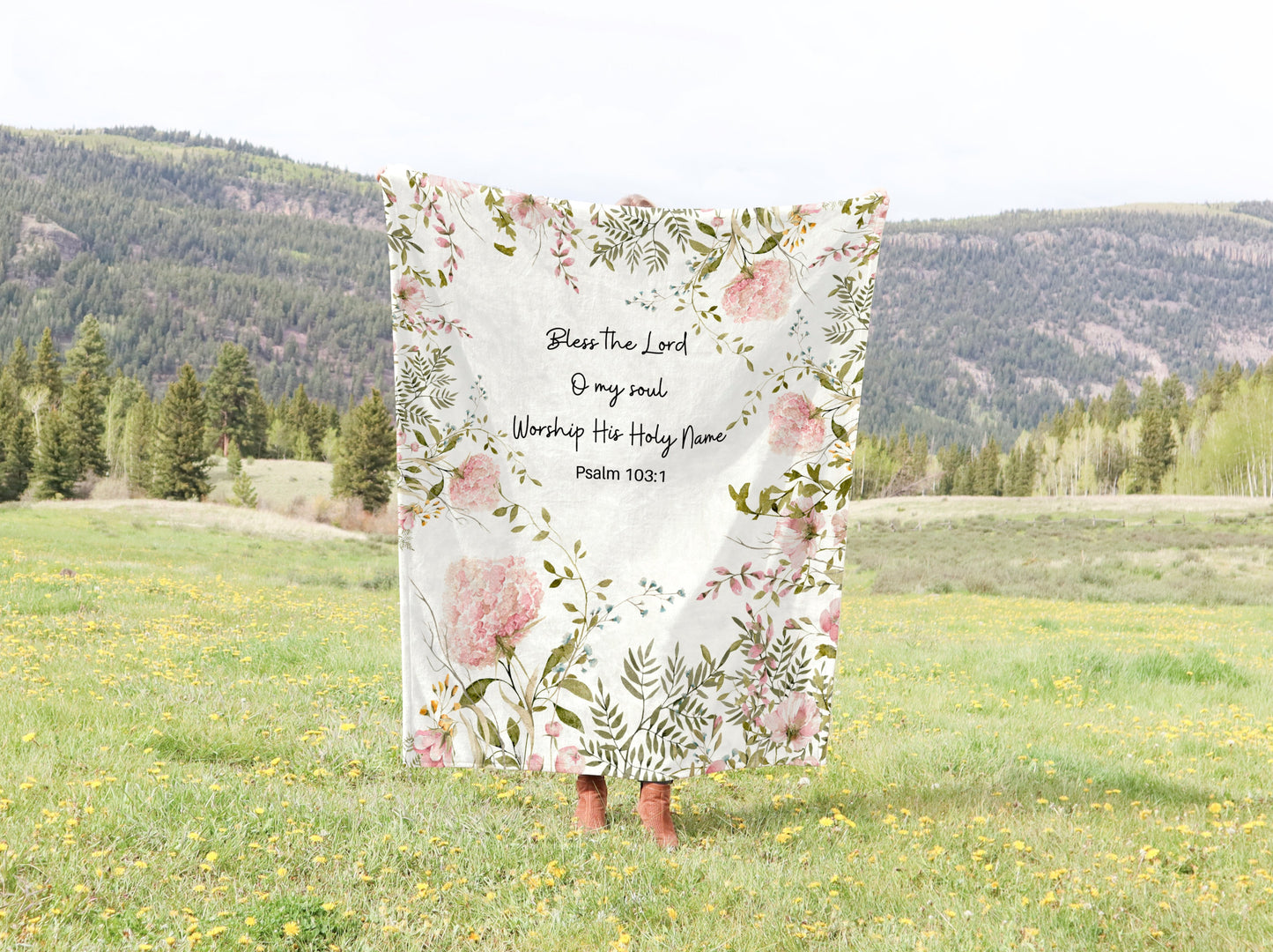 Bless The Lord, O My Soul - Psalm 103 Bible Verse Blanket | Flower Blanket - Throw Blanket