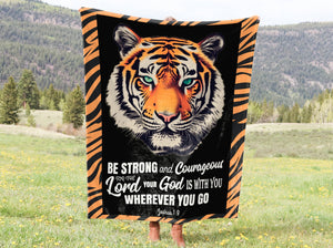 Be Strong and Courageous - Joshua 1:9 Bible Verse Blanket | Eye of The Tiger Blanket, Kid's Blanket, Christian Blanket for Boys or Girls