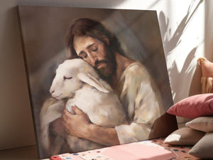 Jesus The Good Shepard & The Lost Sheep Canvas Gallery Wrap | Jesus Christ Wall Art Canvas