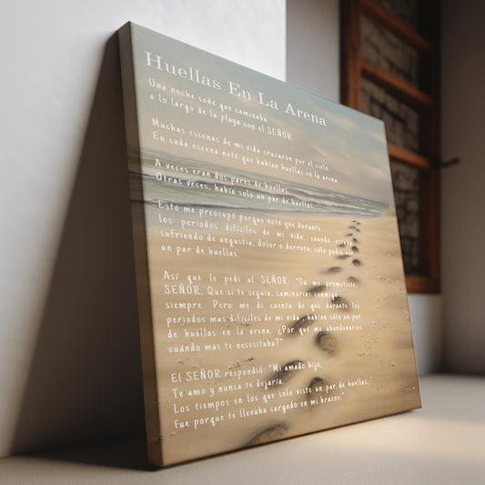 Huellas En La Arena - En Español | Spanish Version of Footprints In The Sand | Canvas Gallery Wrap