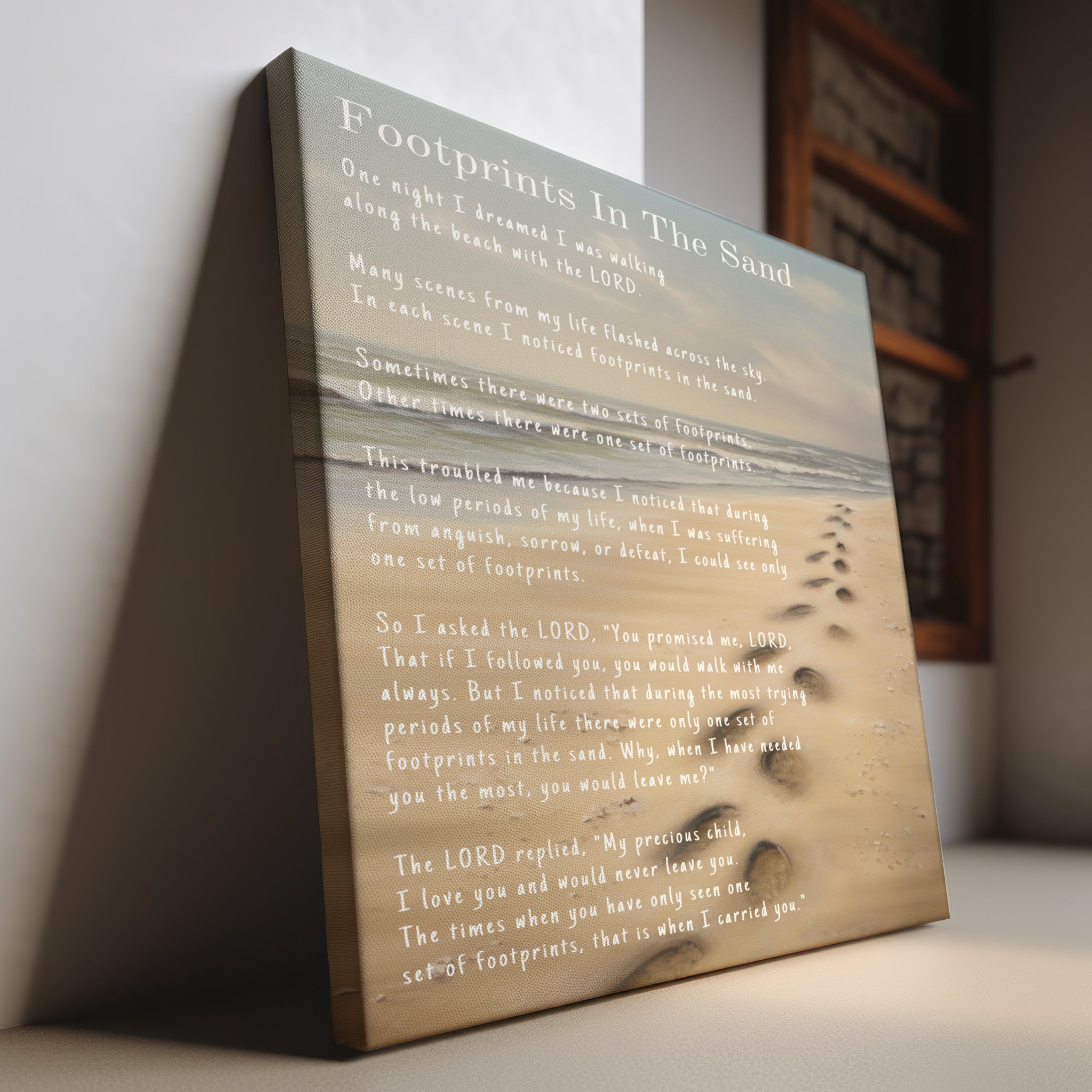 Footprints in the Sand Canvas Wall Art | Footprints Poem Canvas Galler ...