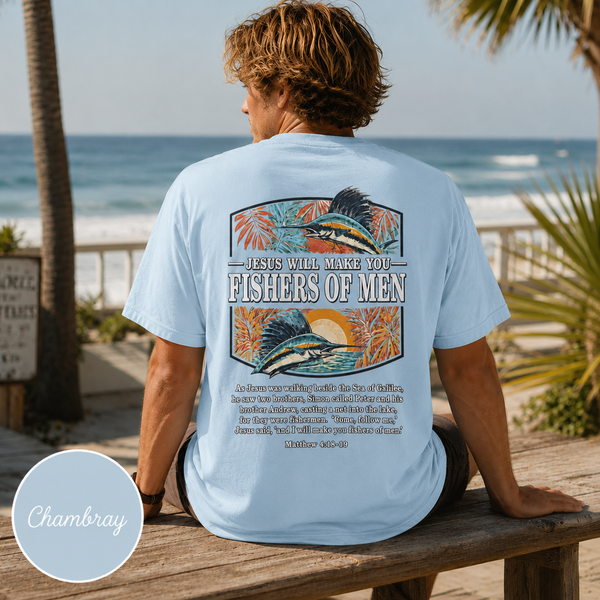 Fishers of Men T-Shirt - Christian Fishing Tee | Follow Me - Matthew 4:18-19 Hover