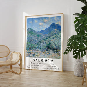 Psalm 90:2 Scripture Wall Art | Vintage Claude Monet Painting with Bible Verse - Unframed Print