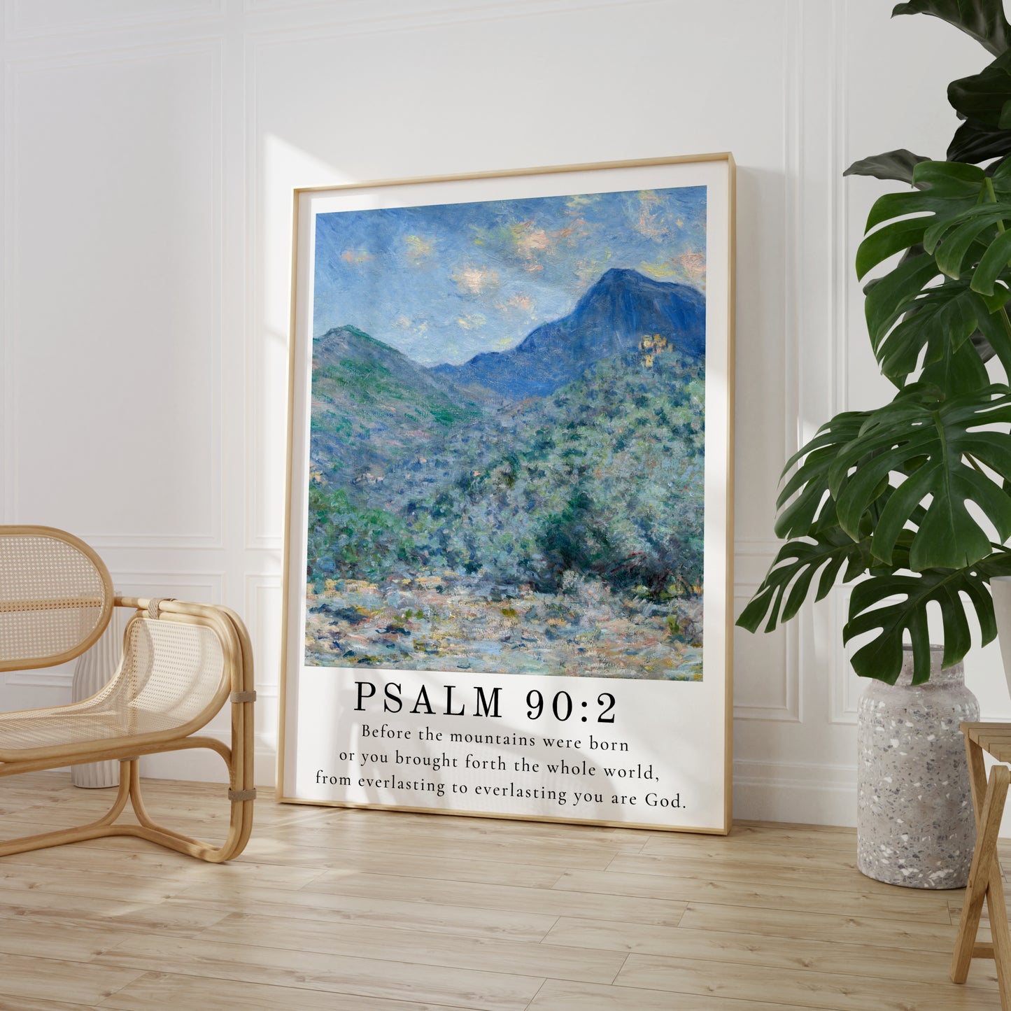 Psalm 90:2 Scripture Wall Art | Vintage Claude Monet Painting with Bible Verse - Unframed Print
