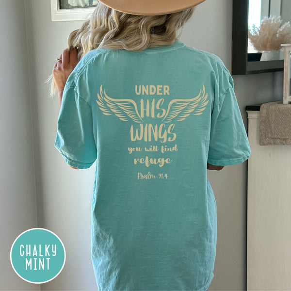 Under His Wings - Psalm 91 Bible Verse Shirt | Comfort Colors Shirt Hover