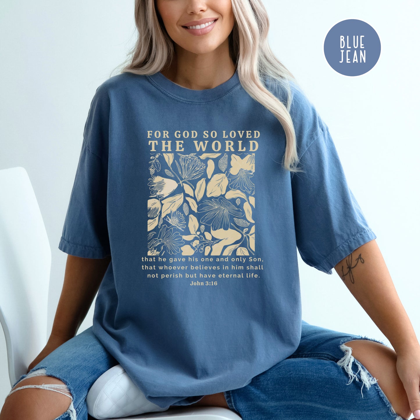 John 3:16 T-Shirt | Comfort Colors Dyed T-shirt | Bible Verse Shirt