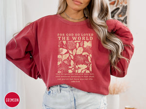 John 3:16 Christian Sweatshirt | Comfort Colors Dyed Sweatshirt | Bible Verse Sweater