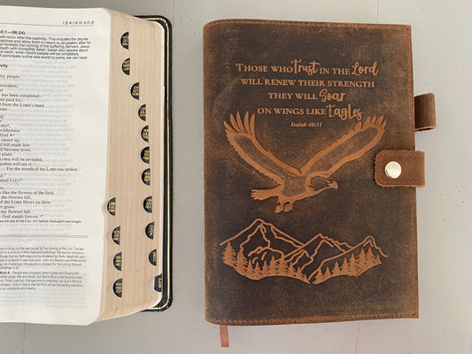 Leather Journal - Soar On Wings Like Eagles - Isaiah 40 | Handmade Leather Journal