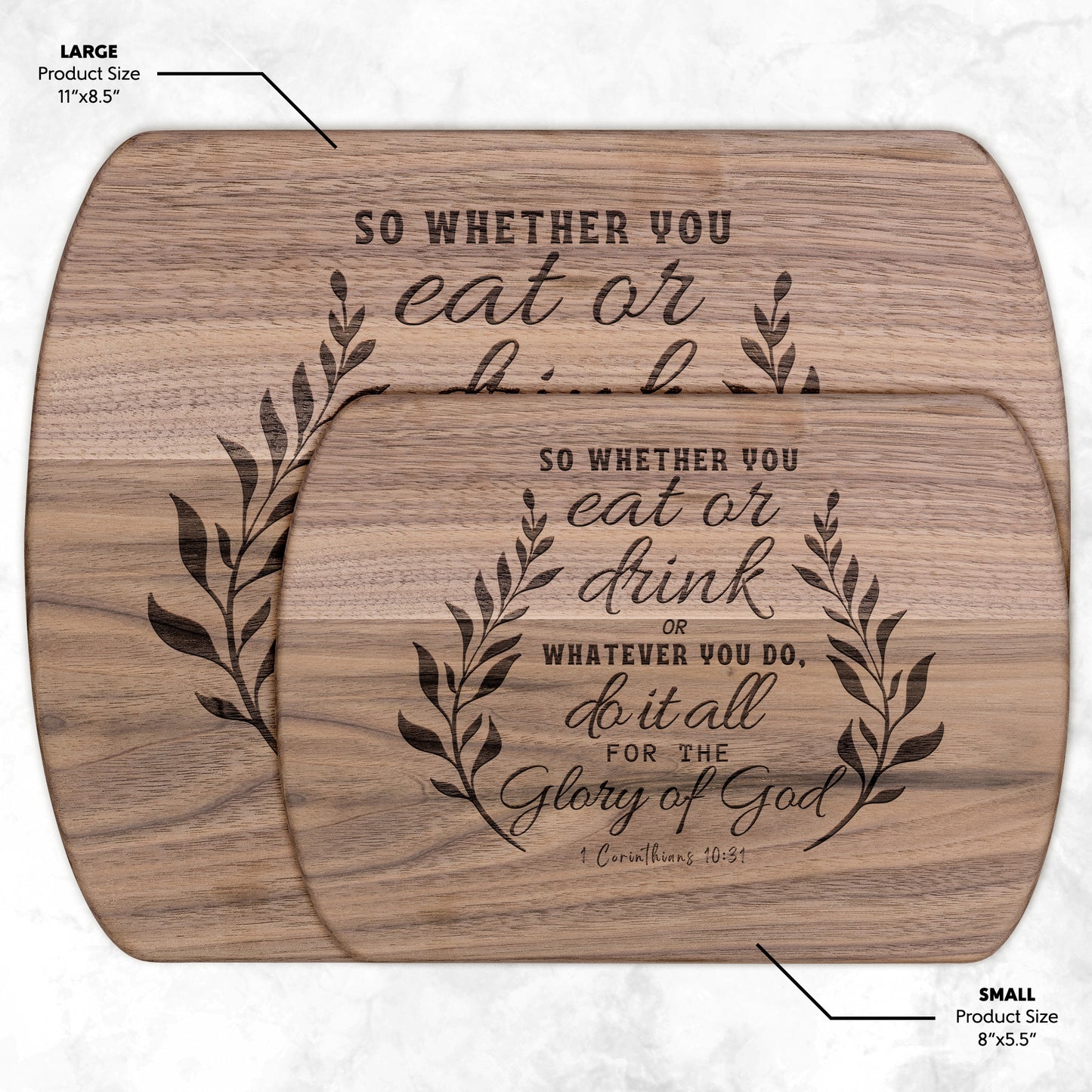 Wooden Cutting Board with Engraved Bible Verse 1 Corinthians 10:31 - Oval Chopping Board