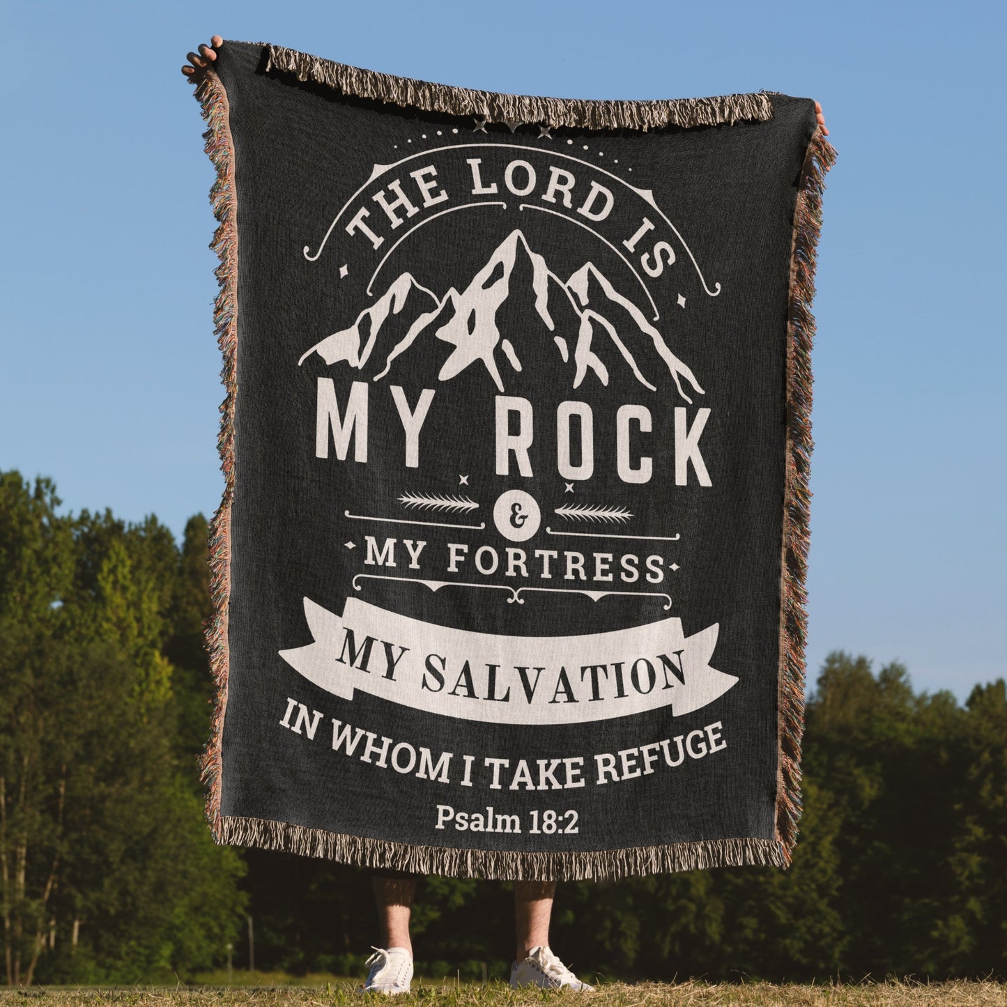 Woven Blanket - The Lord Is My Rock Psalm 18 Bible Verse Blanket