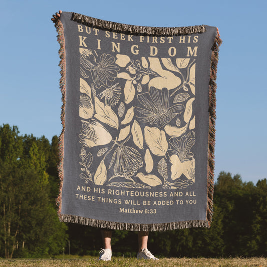 Seek First The Kingdom of God | Matthew 6:33 Bible Verse Blanket, Woven Throw Blanket