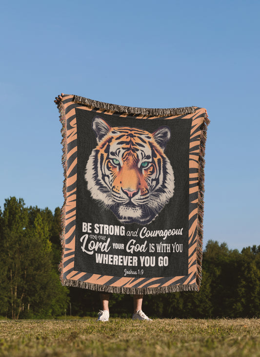 Tiger Blanket - Woven Blanket | Be Strong & Courageous - Cotton Throw Blanket