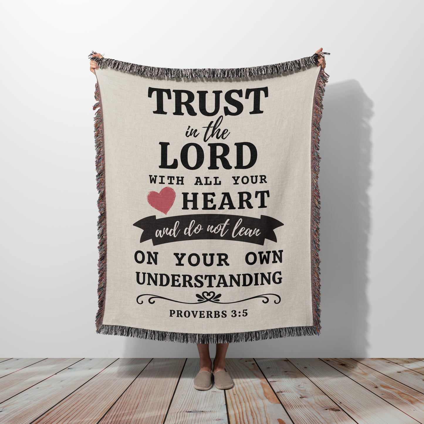 Woven Christian Blanket - Trust In The Lord With All Your Heart Proverbs 3 | Bible Verse Blanket