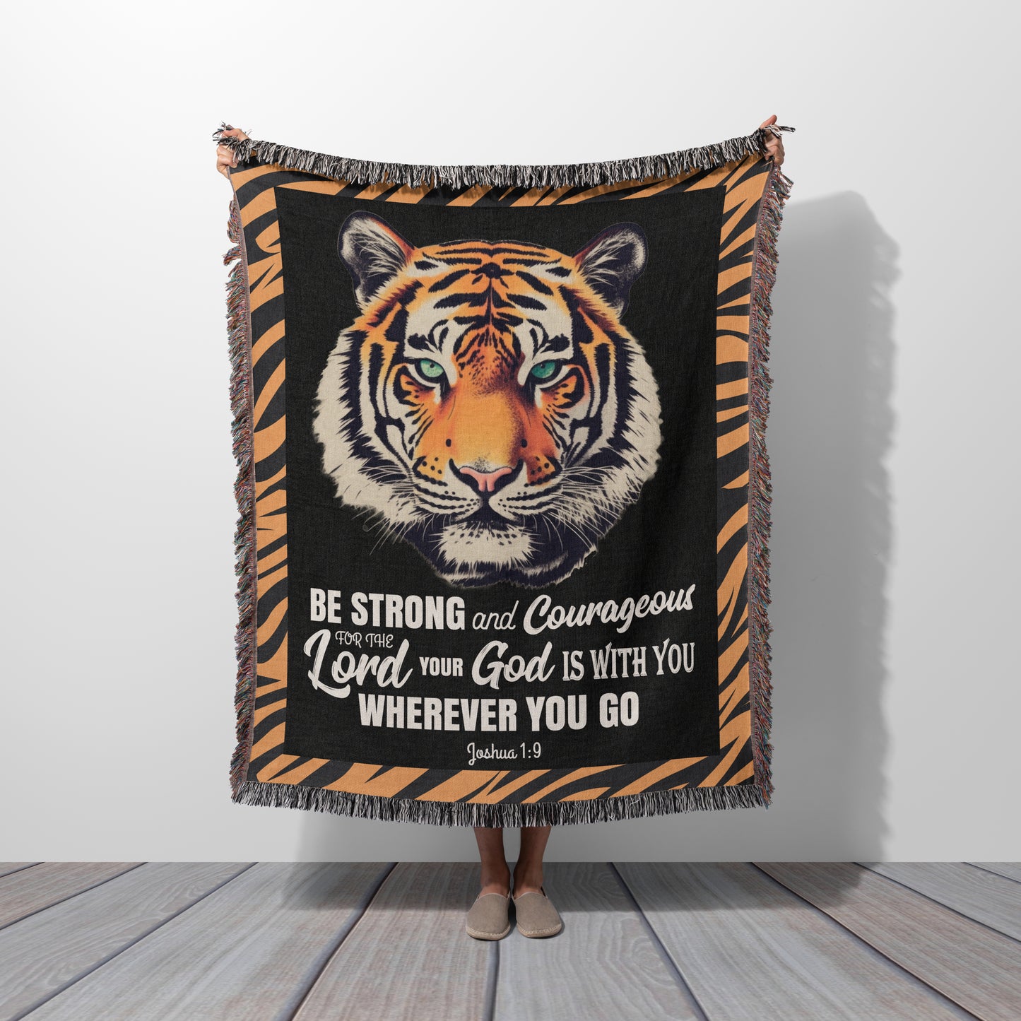 Tiger Blanket - Woven Blanket | Be Strong & Courageous - Cotton Throw Blanket
