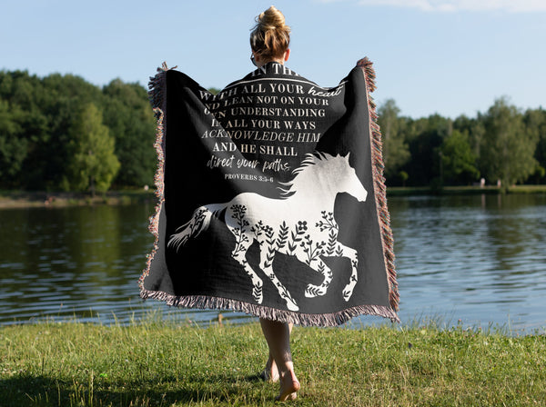 Woven Blanket - Horse Blanket, Lord Shall Direct Your Paths - Proverbs 3:5 Bible Verse Blanket Hover