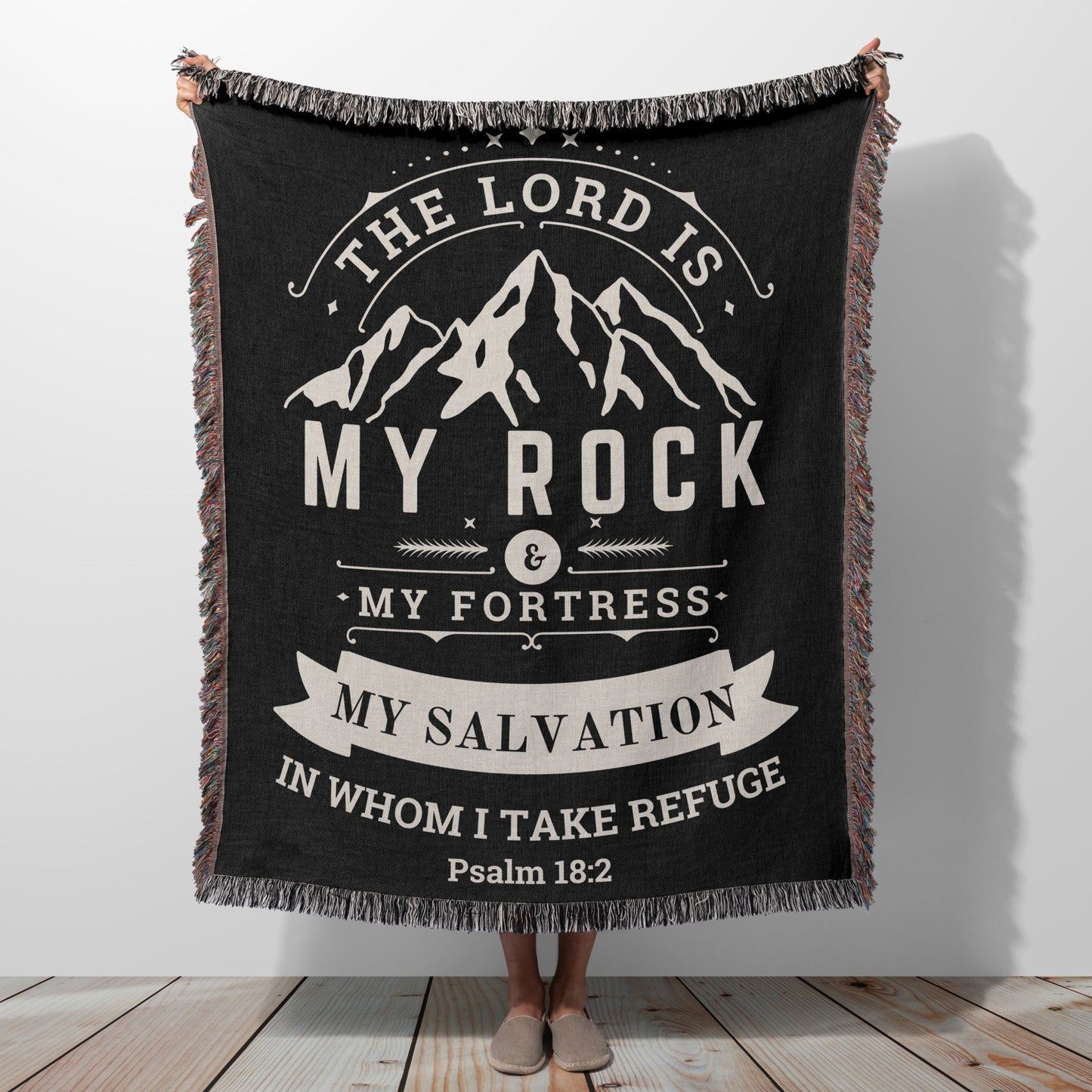 Woven Blanket - The Lord Is My Rock Psalm 18 Bible Verse Blanket