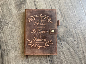 Leather Journal Notebook - For I Know The Plans For You Jeremiah 29:11