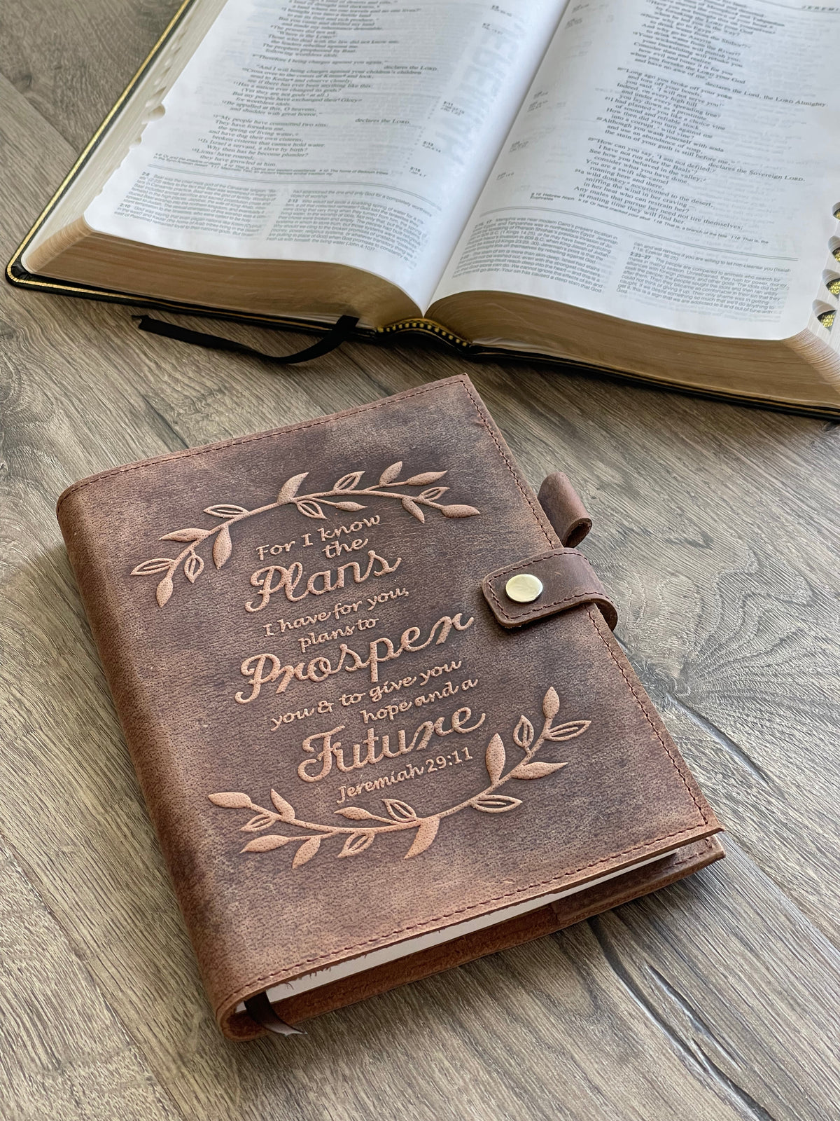 Leather Journal Notebook - For I Know The Plans For You Jeremiah 29:11