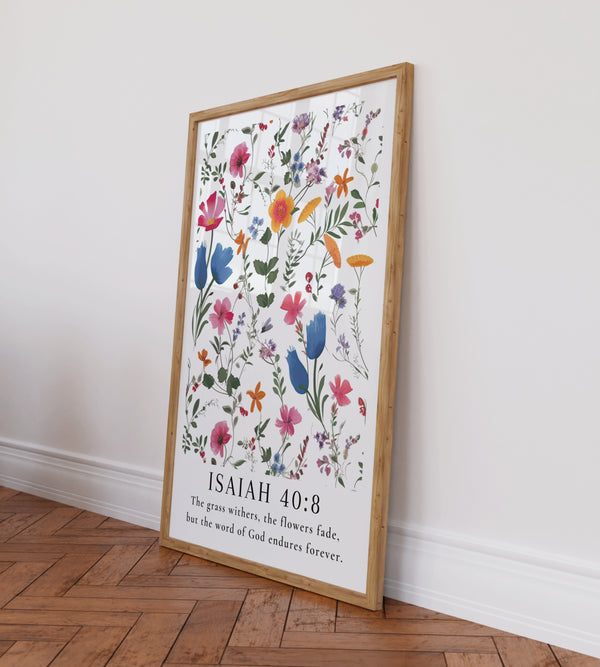 Isaiah 40:8 Flower Art Print - Bible Verse Wall Art | Wildflower Floral Art - Unframed Art Hover