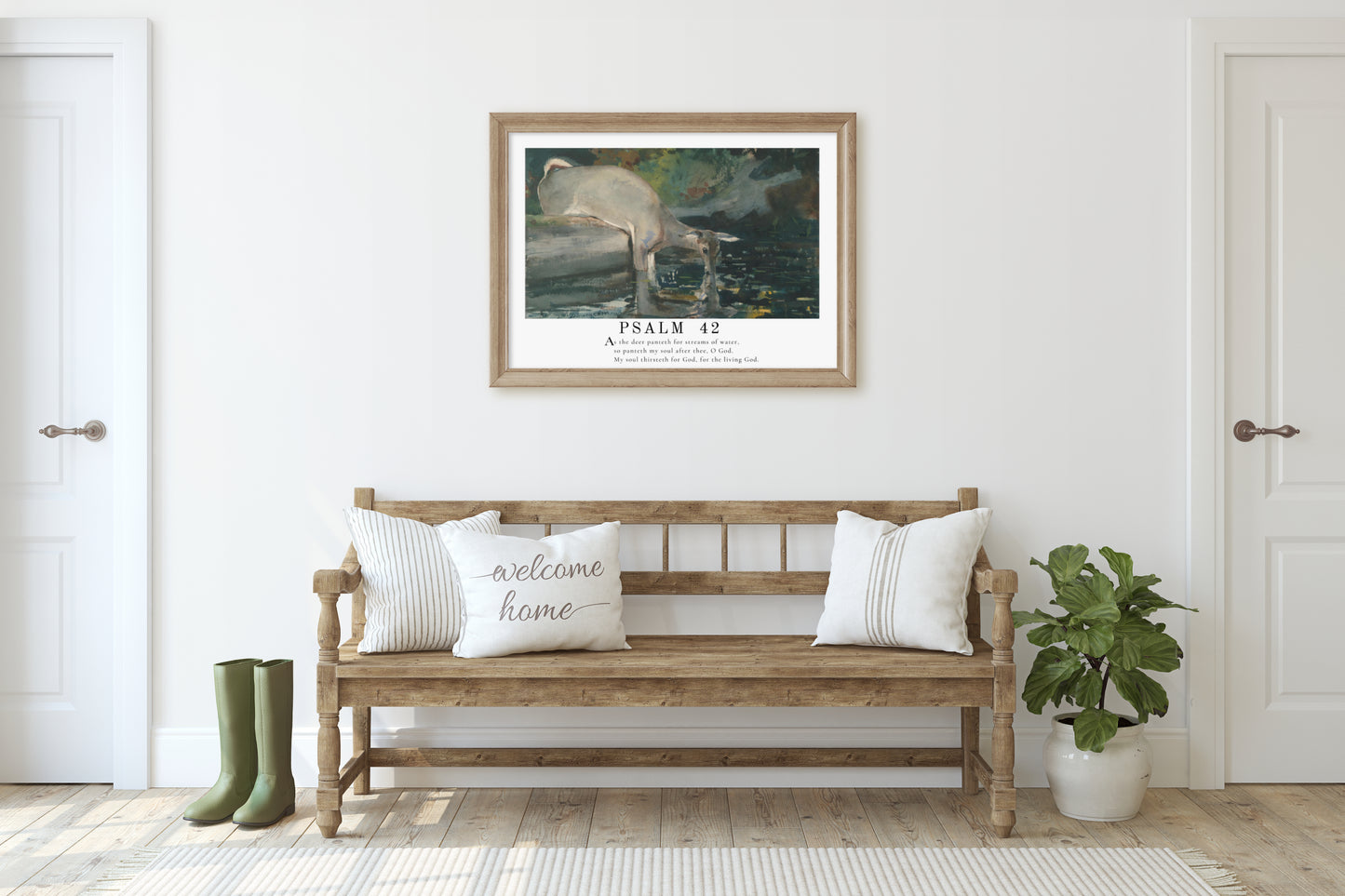 PSALM 42 - As The Deer Scripture Wall Art | Psalm 42 Bible Verse Wall Decor - Vintage Deer Painting with Scripture Passage