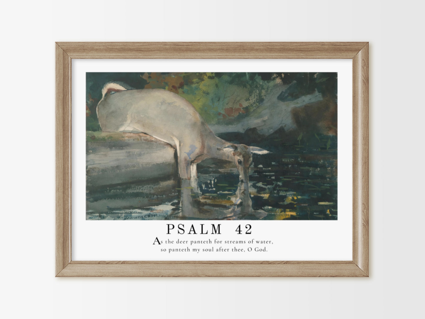 PSALM 42 - As The Deer Scripture Wall Art | Psalm 42 Bible Verse Wall Decor - Vintage Deer Painting with Scripture Passage