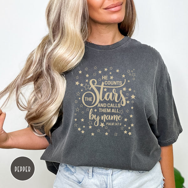He Counts The Stars - Christian T-Shirt | Comfort Colors Shirt Hover