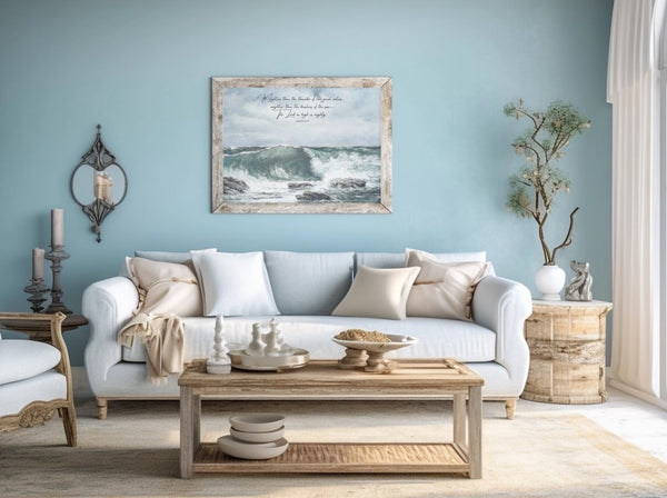 Psalm 93:4 Scripture Wall Art - Mightier Than the Waves - The Lord is Mighty | Coastal Wave Painting Print - Unframed Art Hover