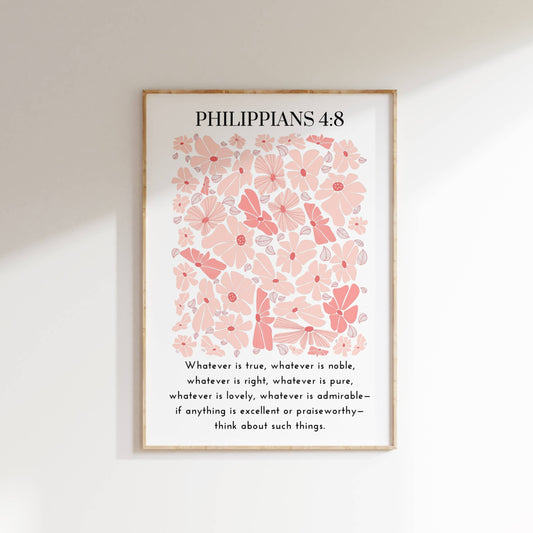 Philippians 4:8 - Bible Verse Wall Art | Floral Art, Christian Wall Decor