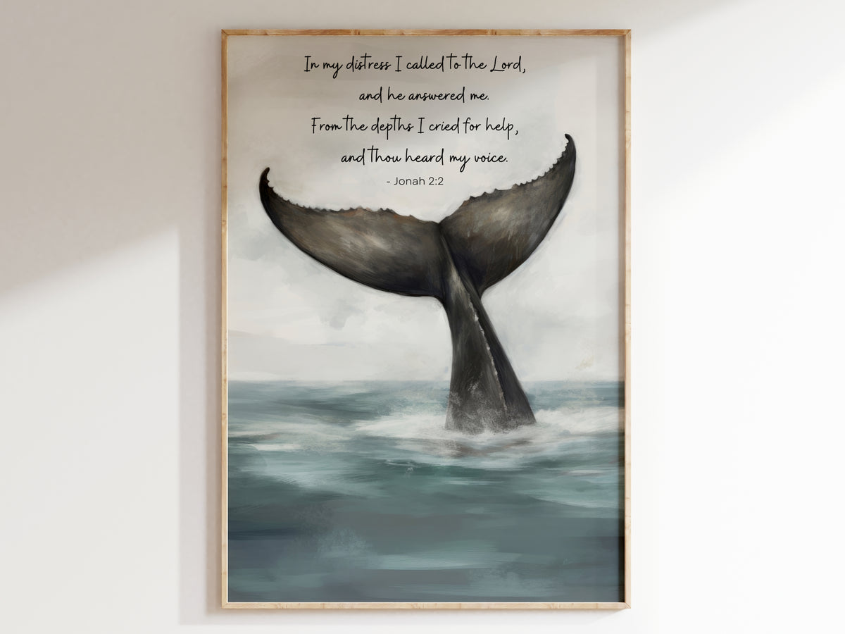 Whale Art Whale Tail Painting Print - From The Depths I Cried for Help - Jonah 2:2 - Jonah and The Whale Painting Print
