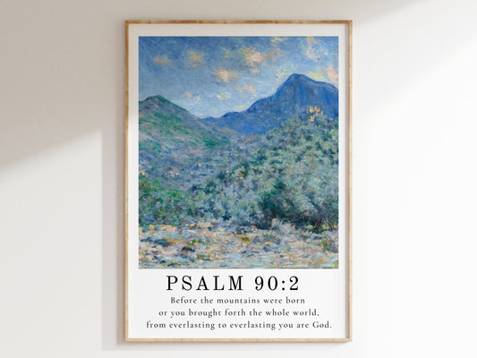 Psalm 90:2 Scripture Wall Art | Vintage Claude Monet Painting with Bible Verse - Unframed Print