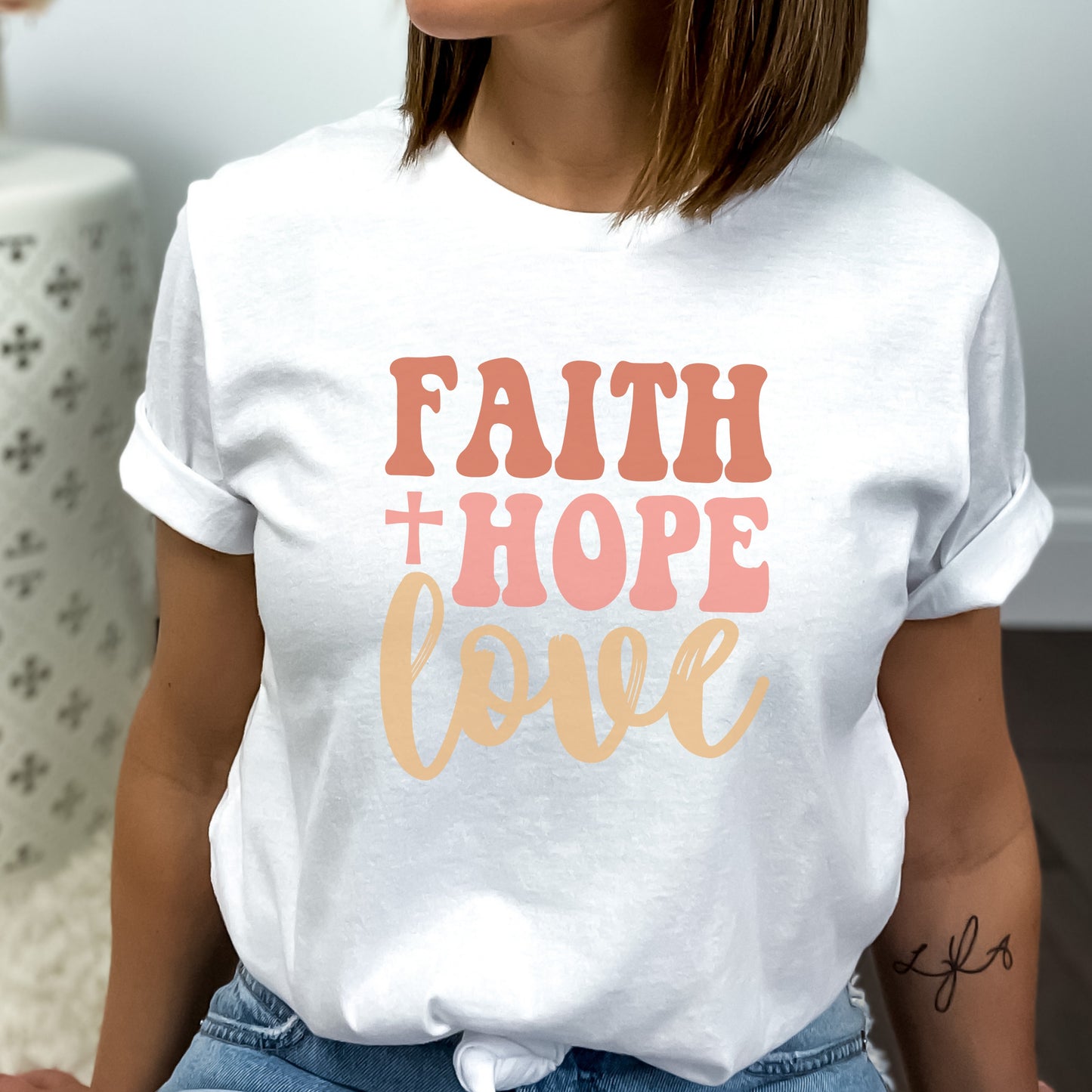 Faith Hope Love Shirt - Christian Shirt | 1 Corinthians 13:13 Bible Verse Shirt Men's Women's Heavy Cotton Tee