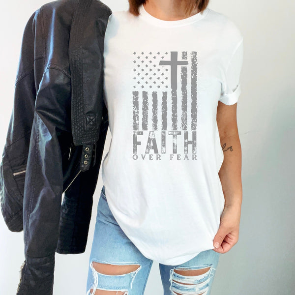 American Flag T-Shirt - Faith Over Fear Shirt | Patriotic Shirt, USA Flag Shirt Hover