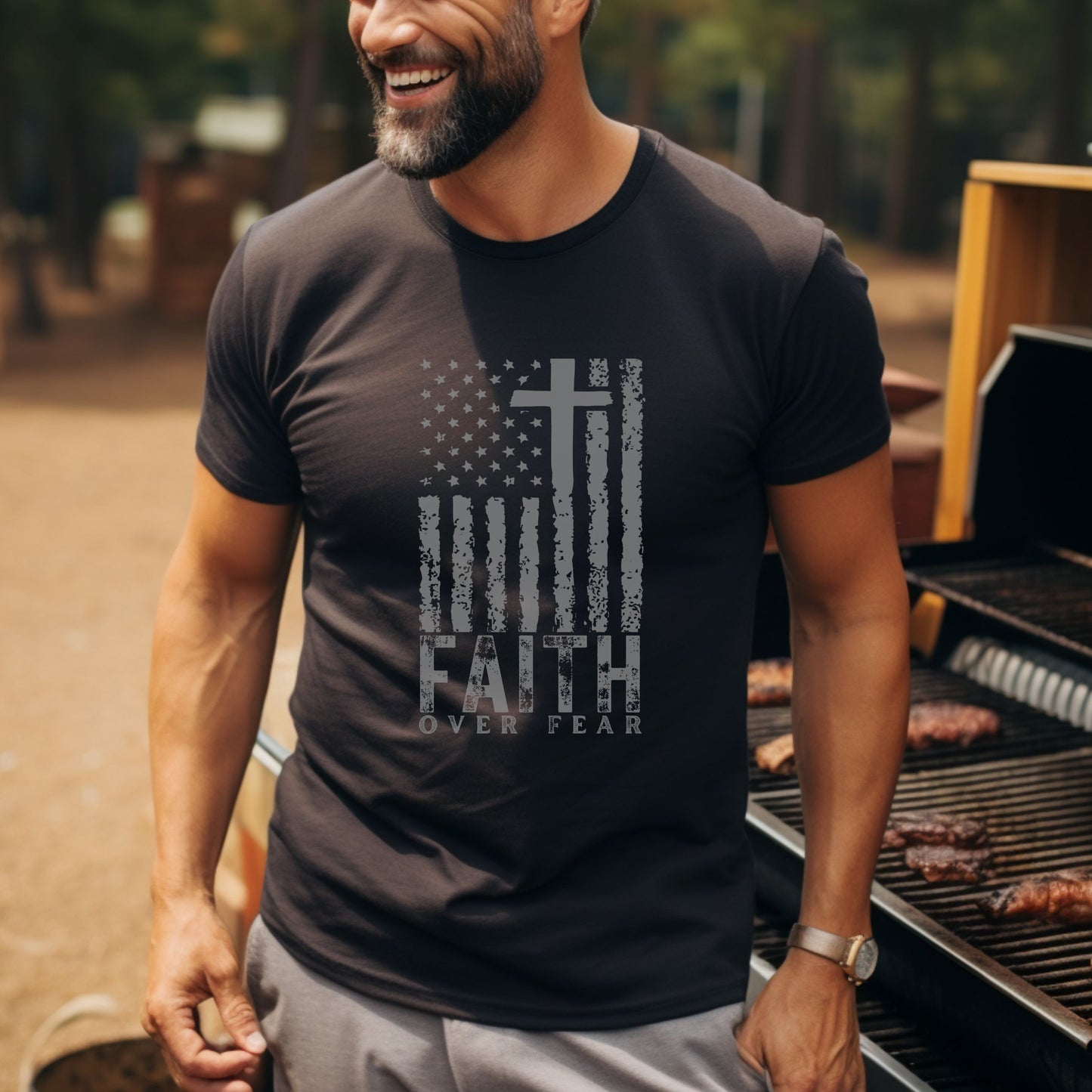 American Flag T-Shirt - Faith Over Fear Shirt | Patriotic Shirt, USA Flag Shirt
