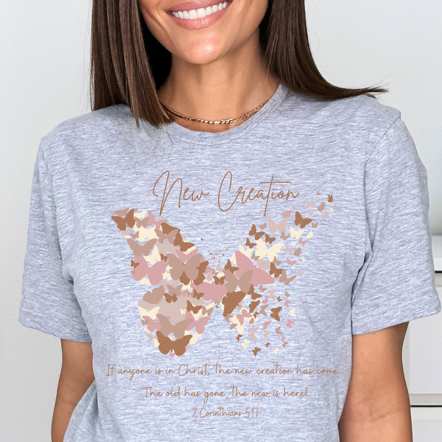 New Creation Butterfly Shirt - Christian Shirt With Bible Verse 2 Corinthians 5:17