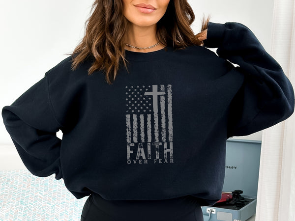 American Flag Sweatshirt - Faith Over Fear Sweater | Patriotic Sweatshirt, USA Flag Sweater Hover