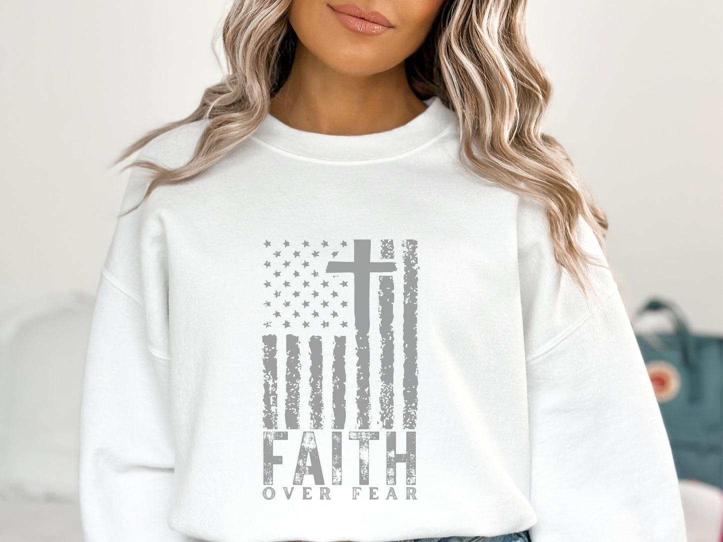 American Flag Sweatshirt - Faith Over Fear Sweater | Patriotic Sweatshirt, USA Flag Sweater