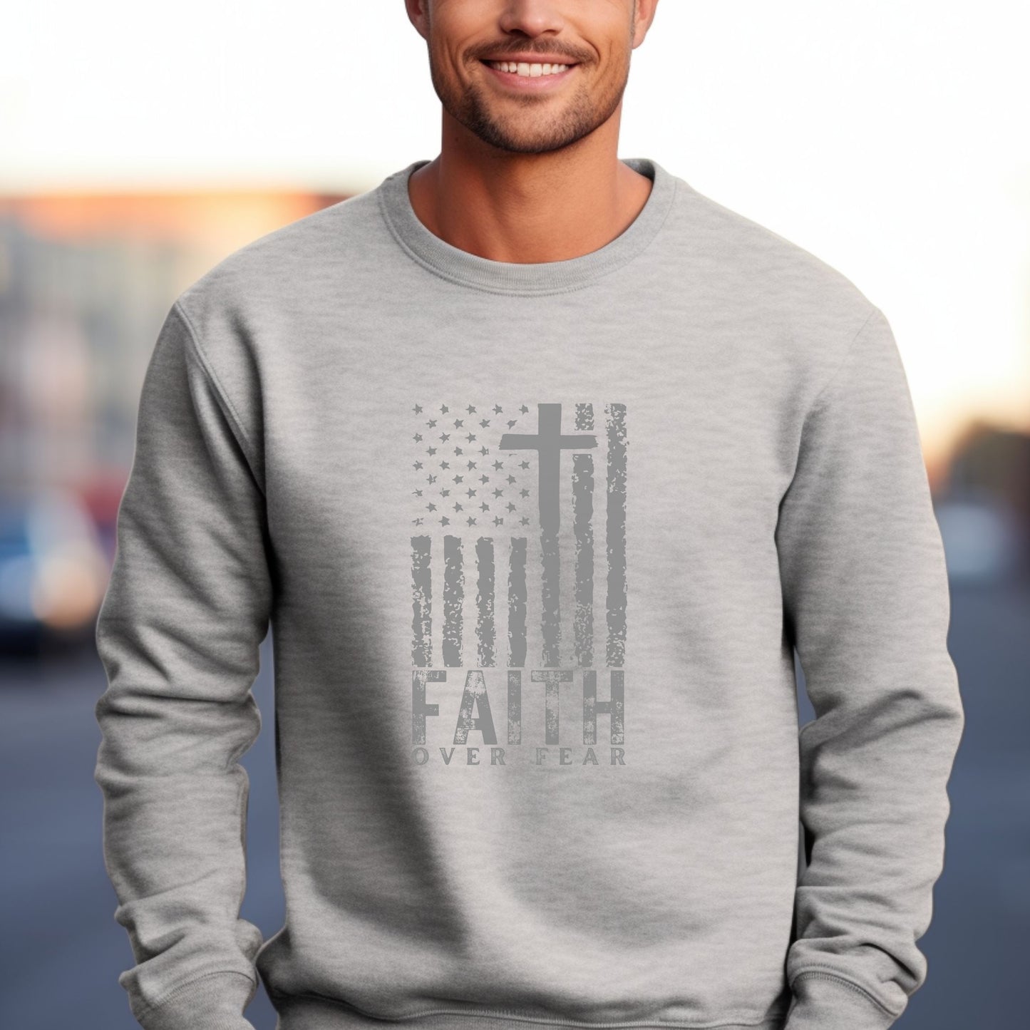 American Flag Sweatshirt - Faith Over Fear Sweater | Patriotic Sweatshirt, USA Flag Sweater