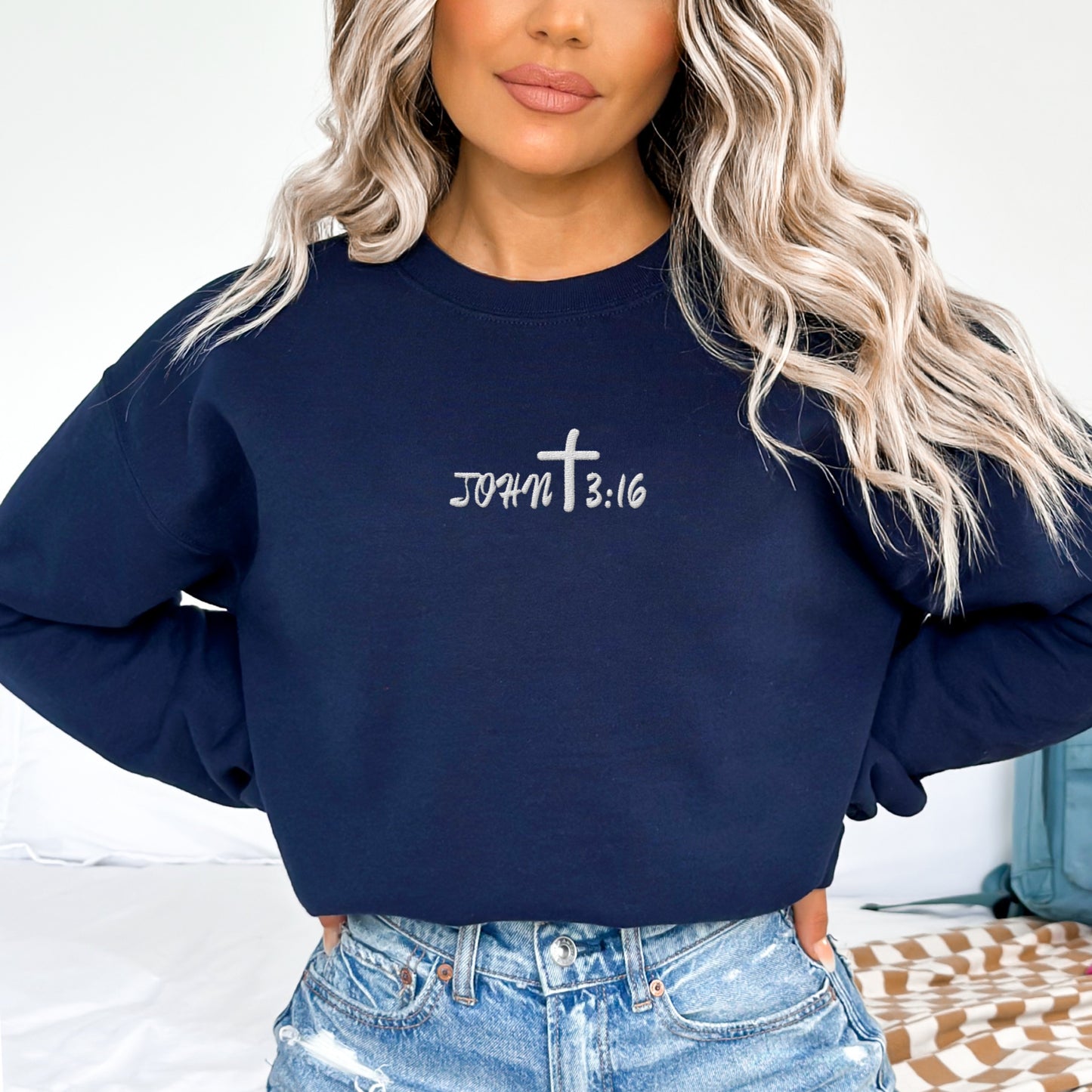 John 3:16 Sweatshirt Embroidery | Christian Embroidered Sweater