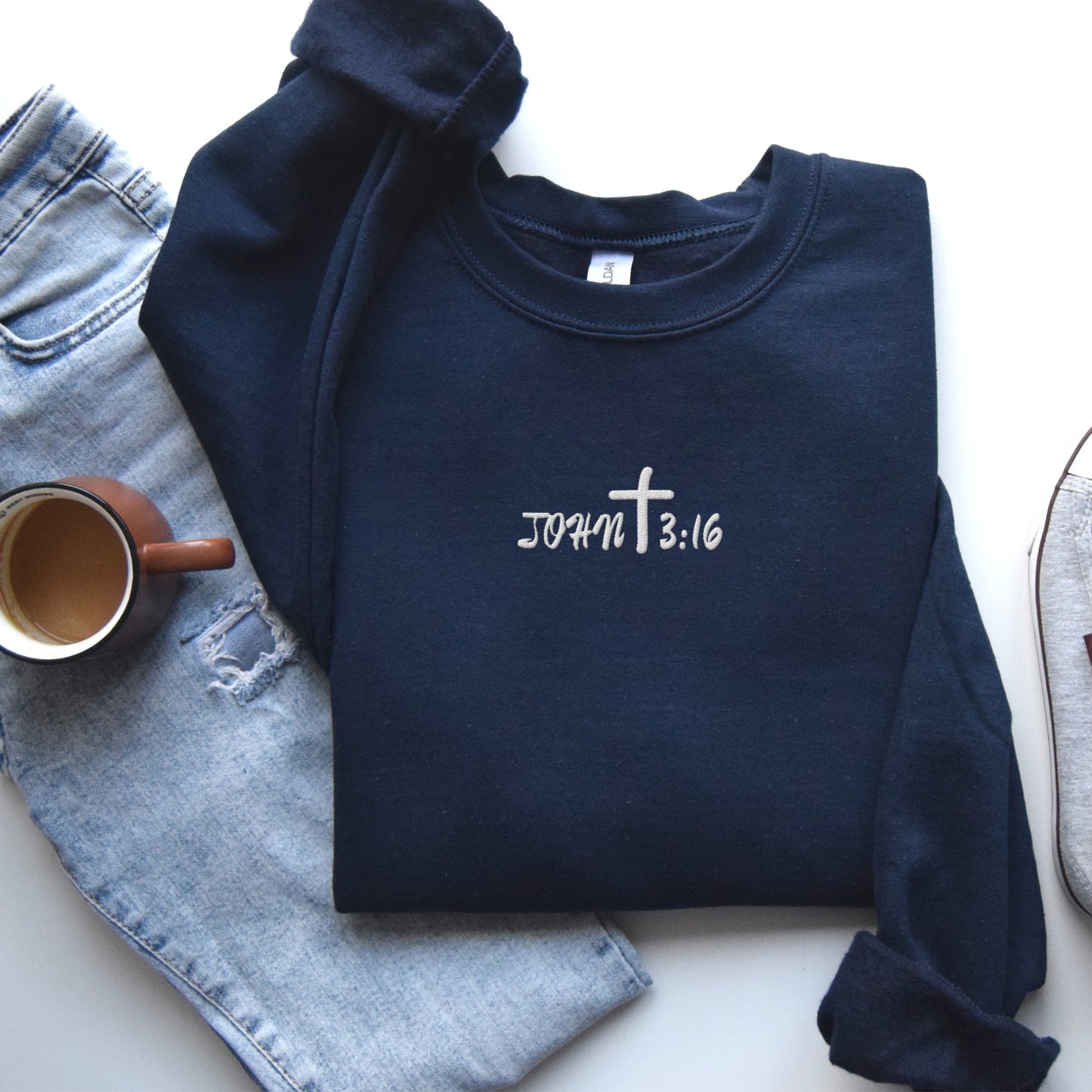 John 3:16 Sweatshirt Embroidery | Christian Embroidered Sweater