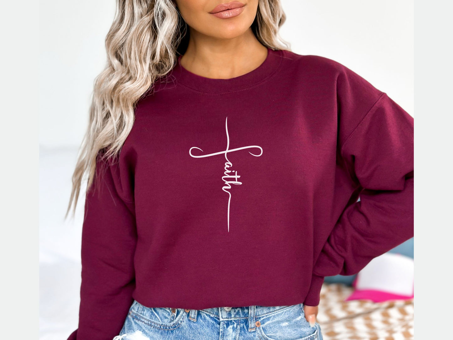 Christian Faith Sweatshirt - Crewneck Sweatshirt | Faith Cross Sweater