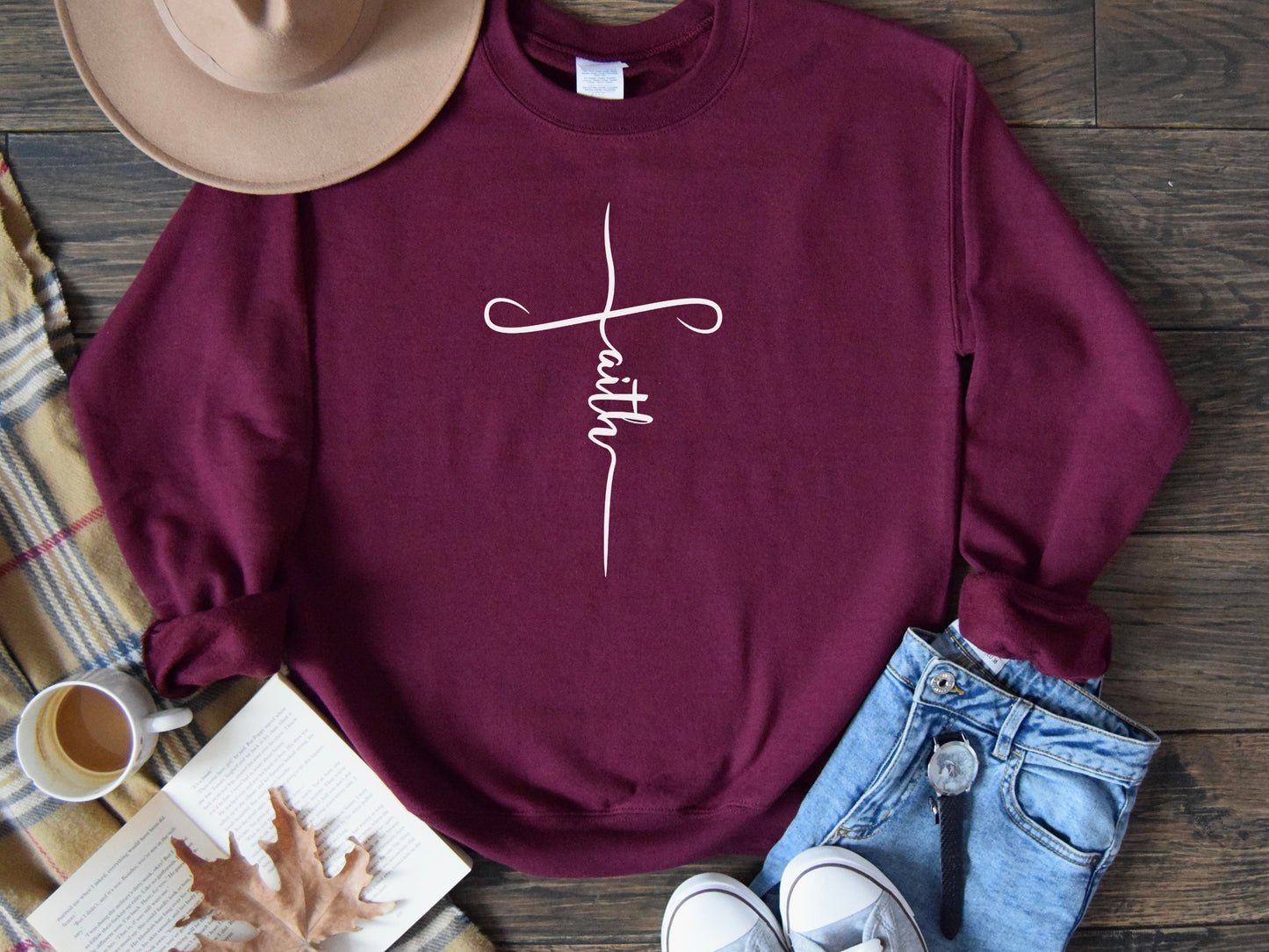 Christian Faith Sweatshirt - Crewneck Sweatshirt | Faith Cross Sweater