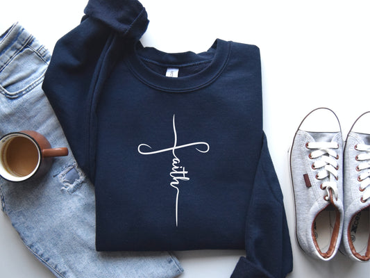 Christian Faith Sweatshirt - Crewneck Sweatshirt | Faith Cross Sweater