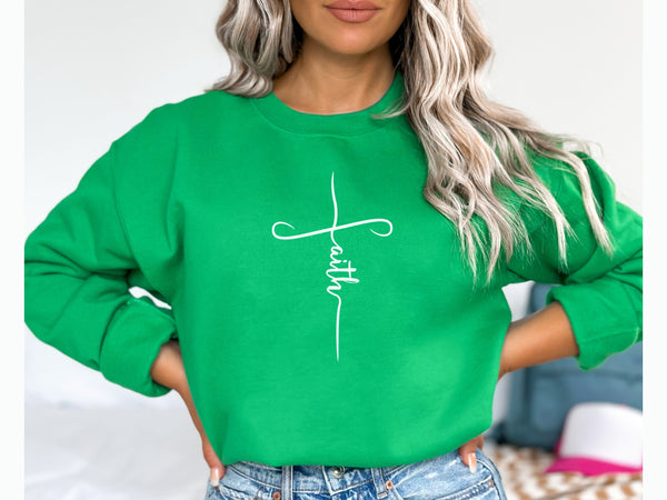 Christian Faith Sweatshirt - Crewneck Sweatshirt | Faith Cross Sweater Hover