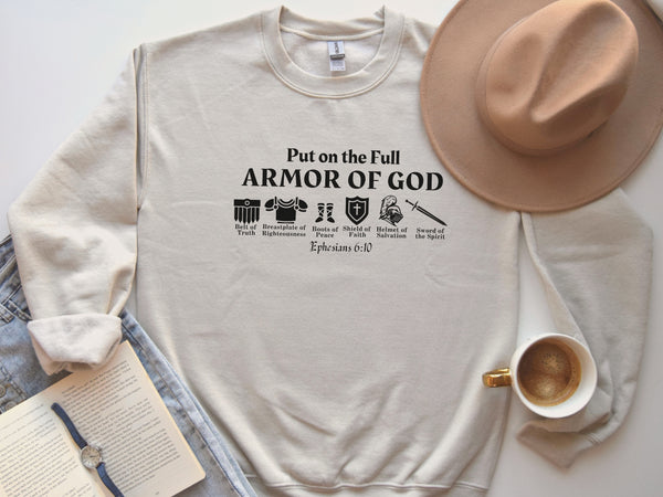 Put on The Full Armor of God Sweatshirt - Christian Crewneck Sweatshirt | Bible Verse Sweater Hover