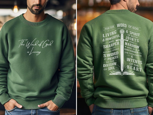 The Word of God is Living Sweatshirt - Hebrews 4:12 | Crewneck Sweatshirt - Bible Verse Sweatshirt Hover