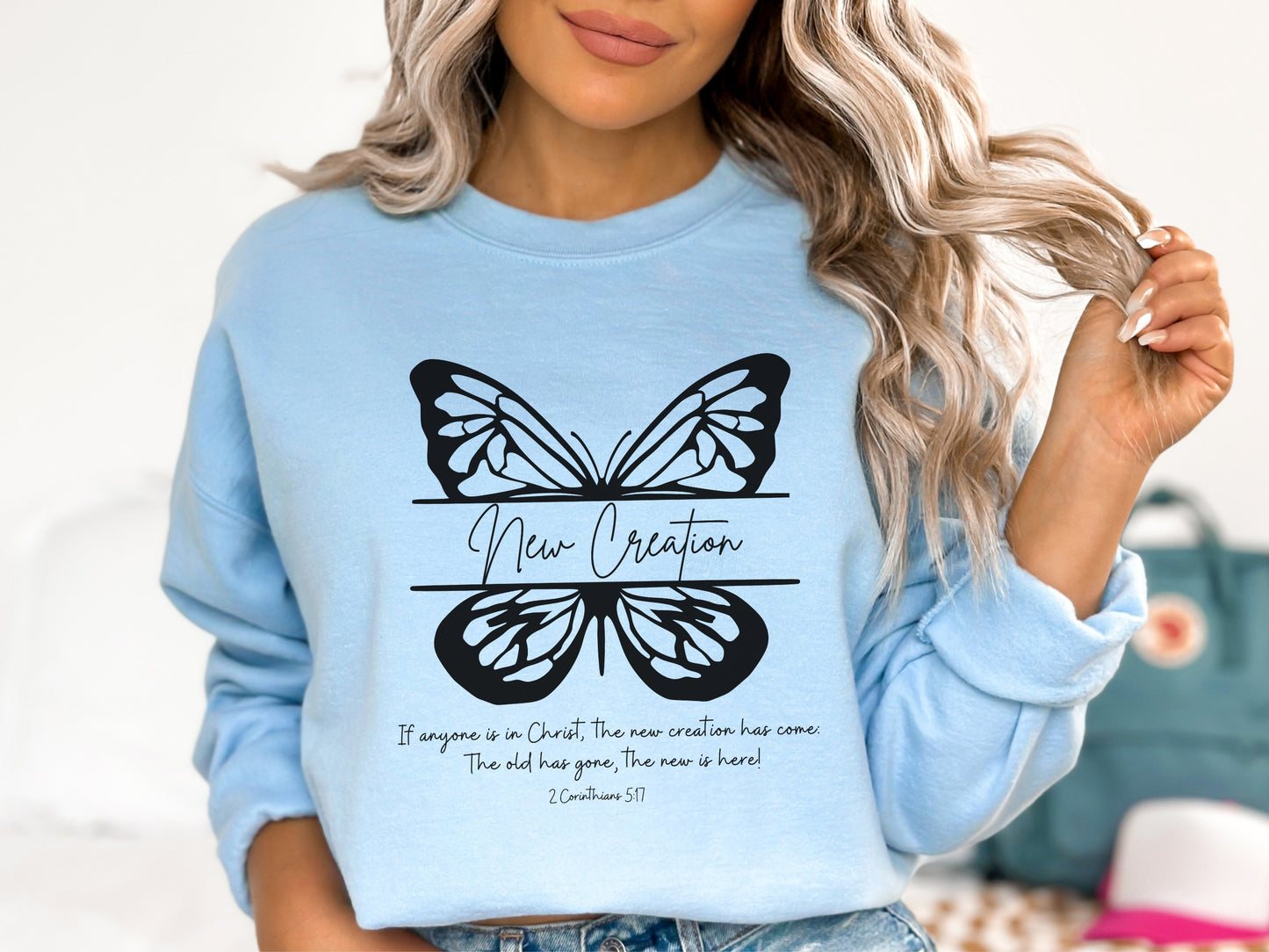 New Creation in Christ Butterfly Sweatshirt | Bible Verse 2 Corinthians 5:17